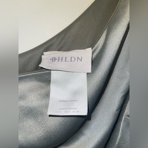 BHLDN Anthropologie Dylan One Shoulder Satin Side Slit Gown Green NEW Size 6 - Picture 6 of 13